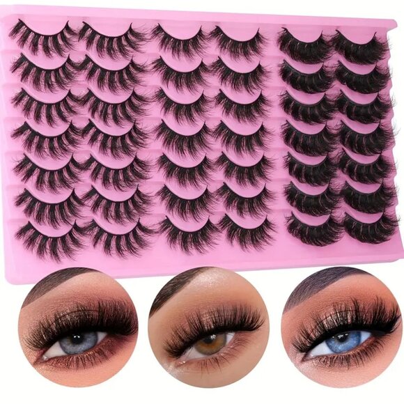 21 Pairs Natural Faux Mink False Eyelashes Fluffy Thick 3 Styles 5D Cat Eye - Picture 1 of 7